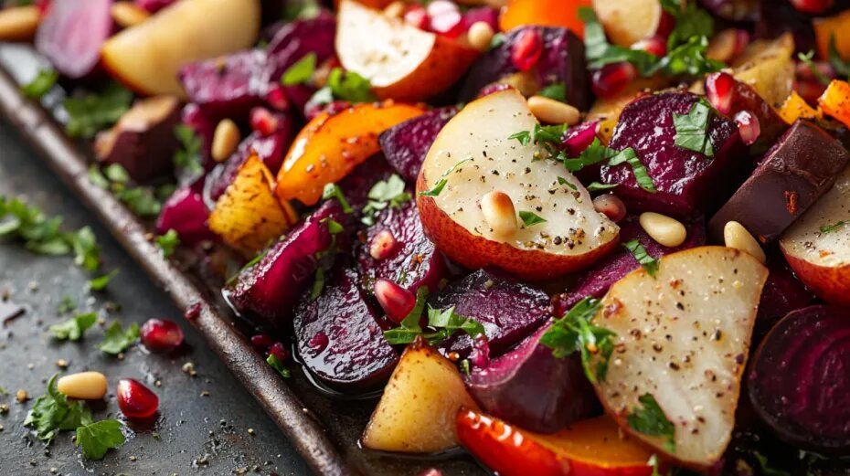 Теплый грушево-свекольный салат с козьим сыром: осенние цвета на вашем столе